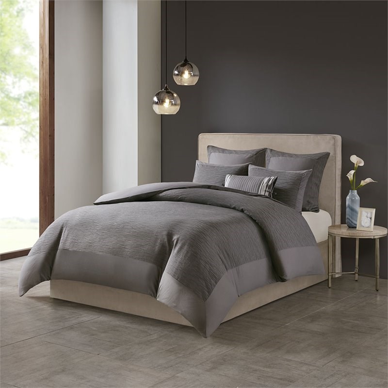 N Natori Hanae 3-Piece Polyester Yarn Dyed Pieced Comforter Set in Gray