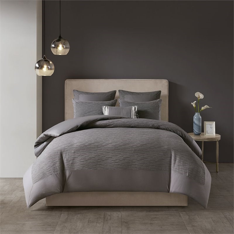 N Natori Hanae 3-Piece Polyester Yarn Dyed Pieced Comforter Set in Gray