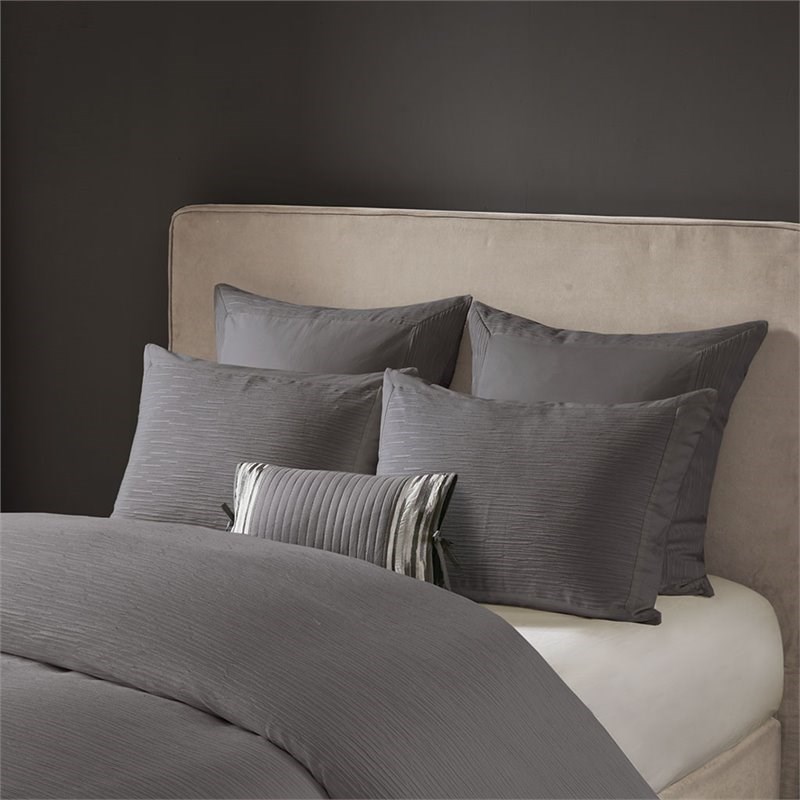 N Natori Hanae 3-Piece Polyester Yarn Dyed Pieced Comforter Set in Gray