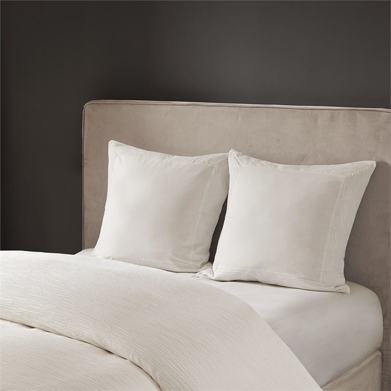 N Natori Modern 100 Percent Polyester Yarn Dyed Pieced Euro Sham in White