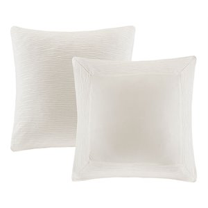 N Natori Modern 100 Percent Polyester Yarn Dyed Pieced Euro Sham in White
