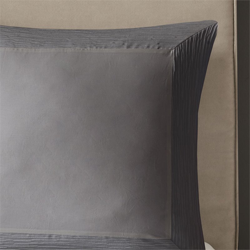 N Natori Modern Polyester Cotton Blend Yarn Dyed Pieced Euro Sham in Gray
