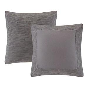 N Natori Modern Polyester Cotton Blend Yarn Dyed Pieced Euro Sham in Gray