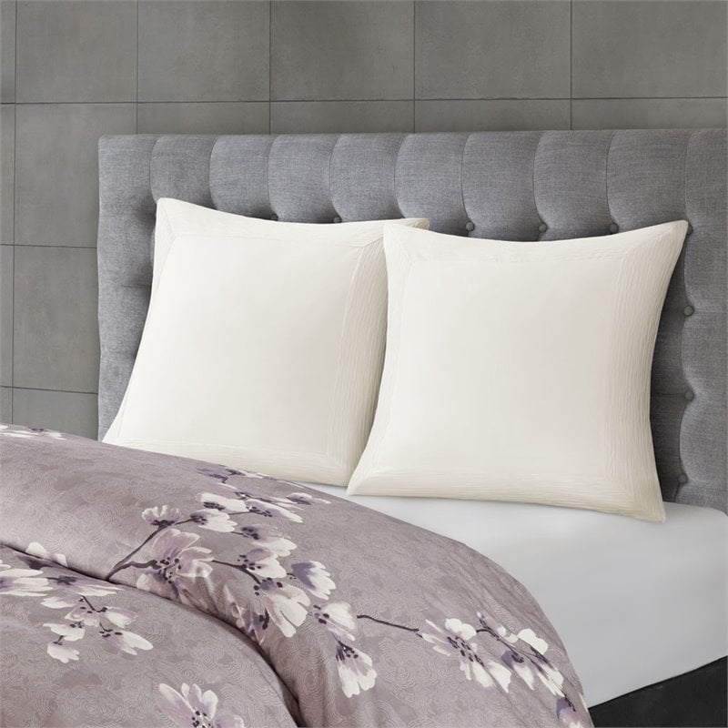 N Natori Sakura Blossom 3-Piece Cotton Full/Queen Duvet Cover Set in Purple
