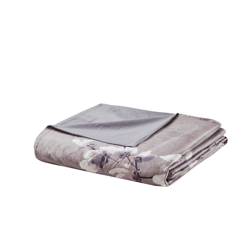 N Natori Sakura Blossom 3-Piece Cotton Full/Queen Duvet Cover Set in Purple