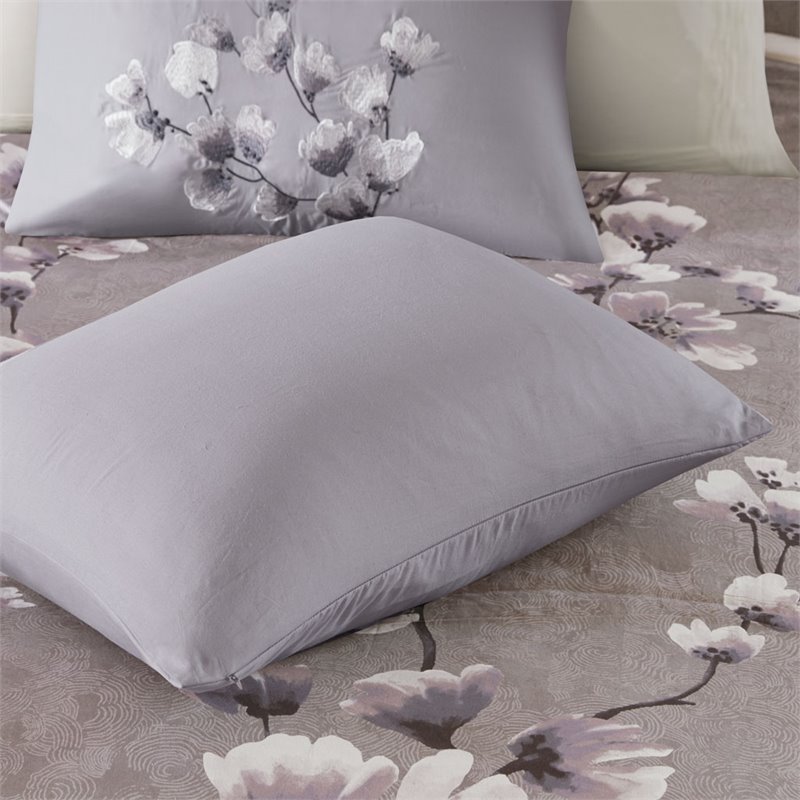 N Natori Sakura Blossom 3-Piece Cotton Full/Queen Duvet Cover Set in Purple
