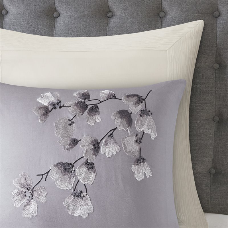 N Natori Sakura Blossom 3-Piece Cotton Full/Queen Duvet Cover Set in Purple