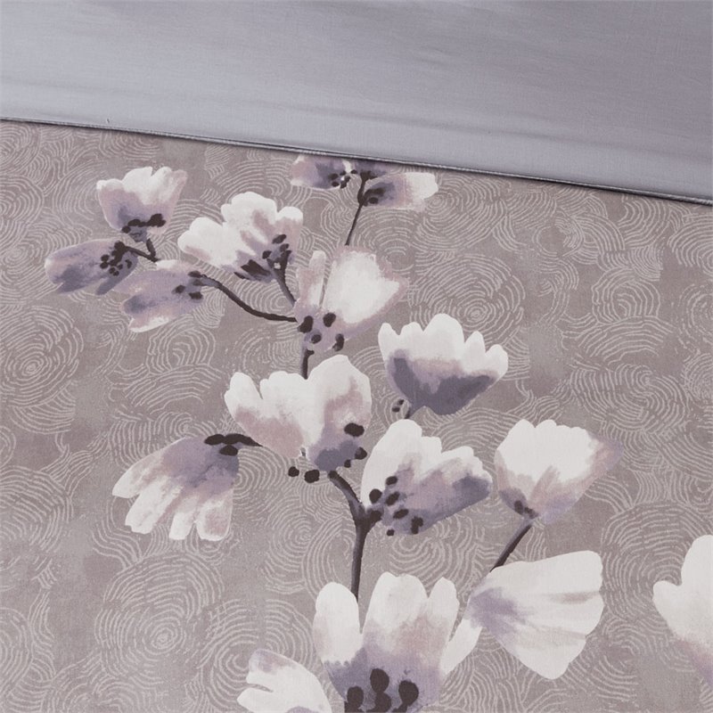 N Natori Sakura Blossom 3-Piece Cotton Full/Queen Duvet Cover Set in Purple