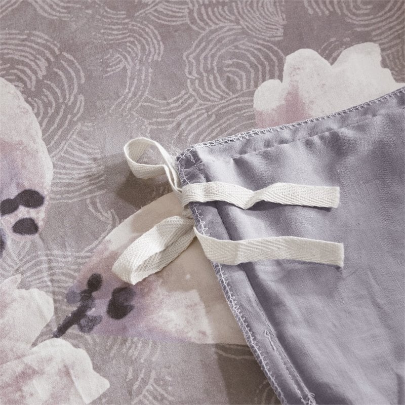 N Natori Sakura Blossom 3-Piece Cotton Full/Queen Duvet Cover Set in Purple