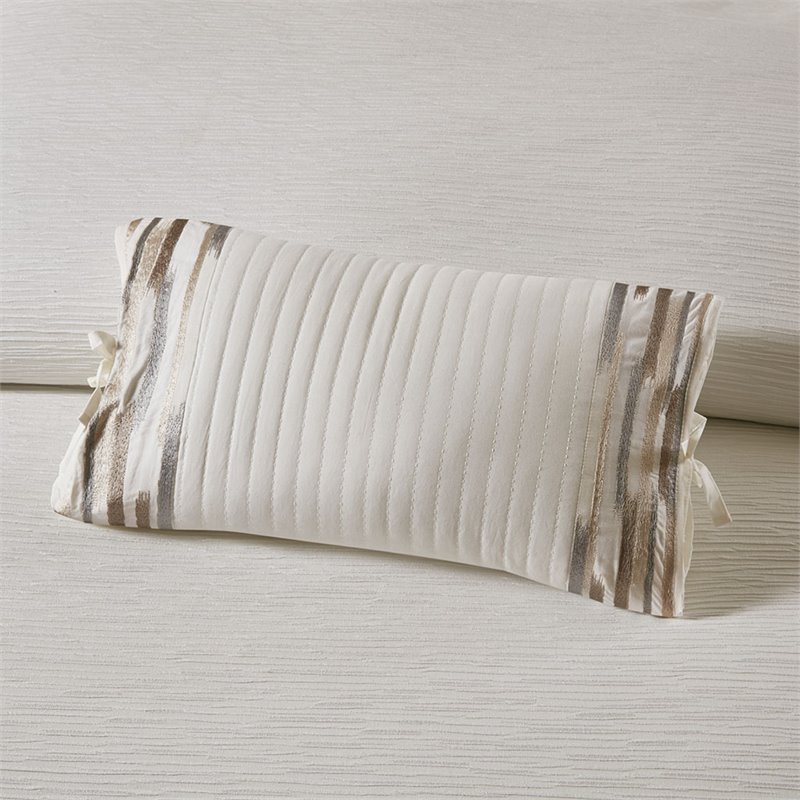 N Natori Oblong Modern Cotton Quilted Embroidered Decorative Pillow in White