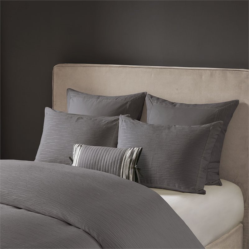 N Natori Oblong Modern Cotton Embroidered Decorative Pillow in Gray