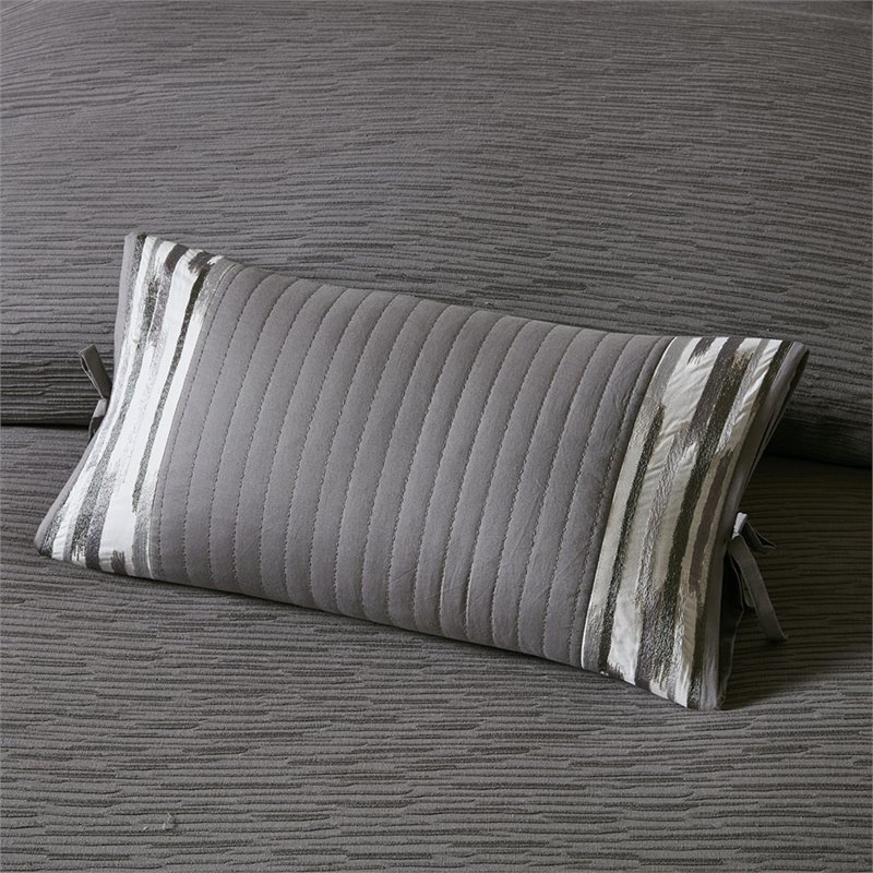 N Natori Oblong Modern Cotton Embroidered Decorative Pillow in Gray