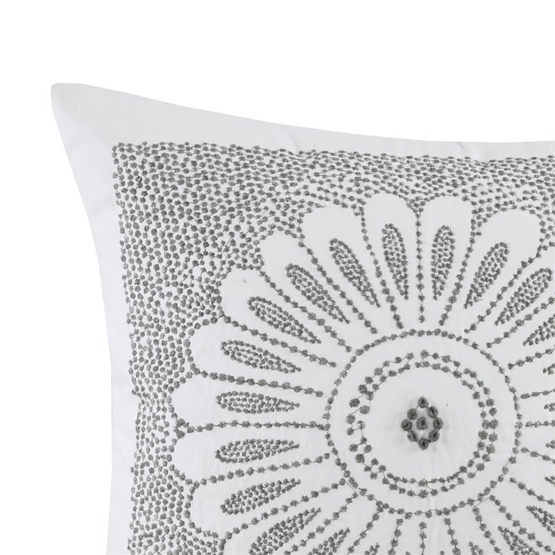 INK+IVY Sofia Square Cotton Percale Embroidered Decorative Pillow in Gray