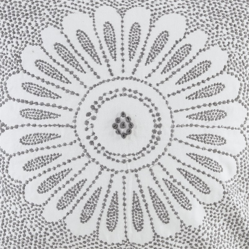 INK+IVY Sofia Square Cotton Percale Embroidered Decorative Pillow in Gray