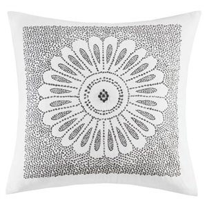 INK+IVY Sofia Square Cotton Percale Embroidered Decorative Pillow in Gray