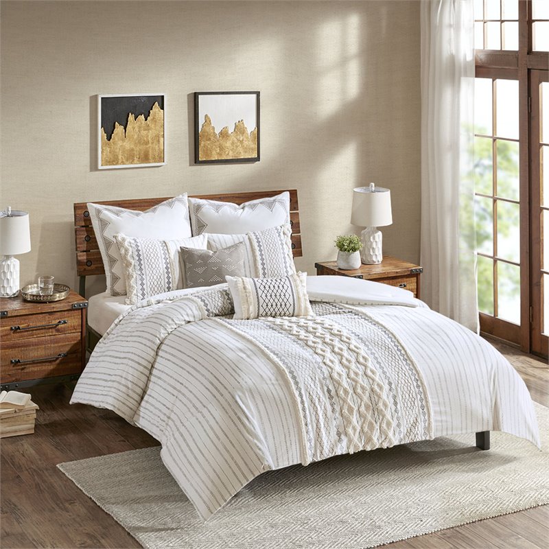 INK+IVY Bea Oblong Modern Cotton Embroidered Pillow in Ivory