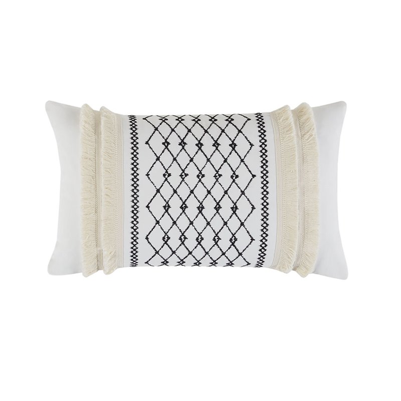 INK+IVY Bea Oblong Modern Cotton Embroidered Pillow in Ivory
