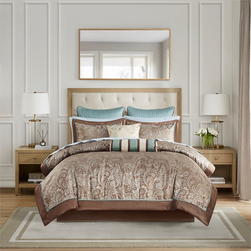 Madison Park Aubrey 12-Piece Polyester Jacquard Comforter Set in Brown