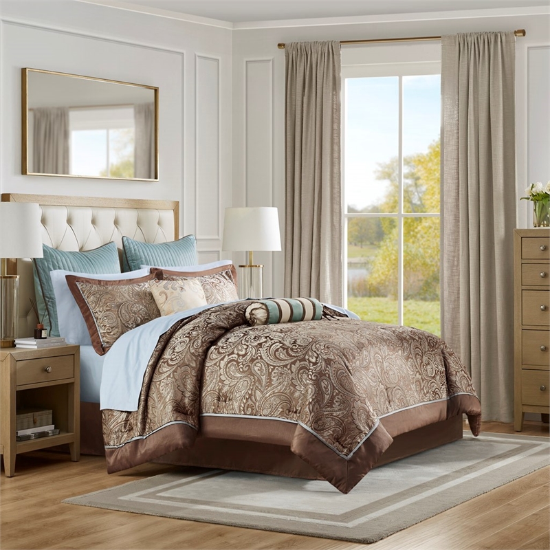 Madison Park Aubrey 12-Piece Polyester Jacquard Comforter Set in Brown