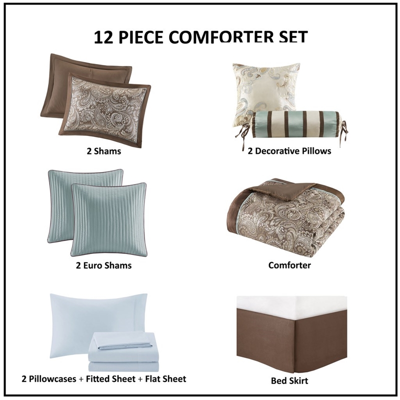 Madison Park Aubrey 12-Piece Polyester Jacquard Comforter Set in Brown