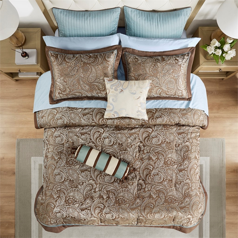 Madison Park Aubrey 12-Piece Polyester Jacquard Comforter Set in Brown