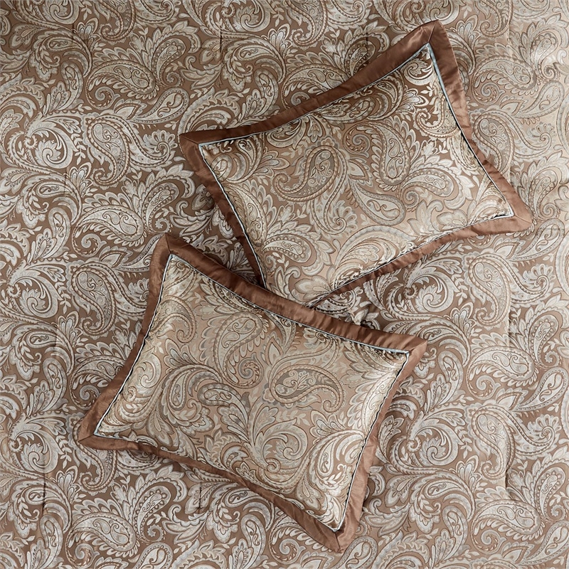 Madison Park Aubrey 12-Piece Polyester Jacquard Comforter Set in Brown