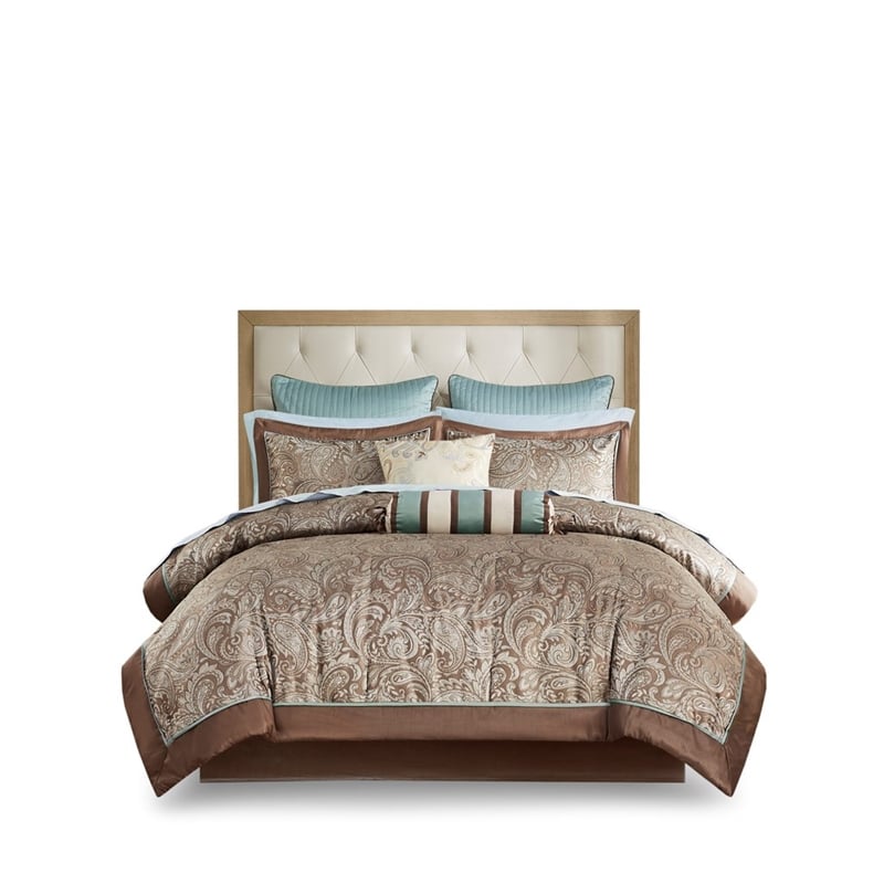 Madison Park Aubrey 12-Piece Polyester Jacquard Comforter Set in Brown