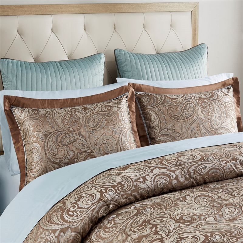 Madison Park Aubrey 12-Piece Polyester Jacquard Comforter Set in Brown