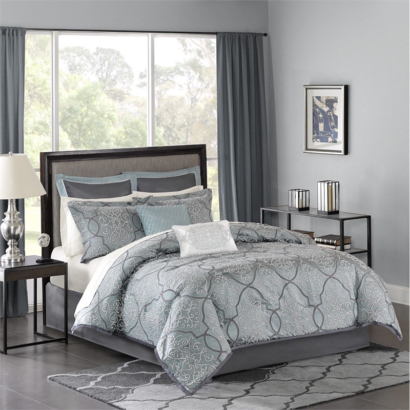 Madison Park Lavine 12-Piece Contemporary Fabric Comforter Set in Blue
