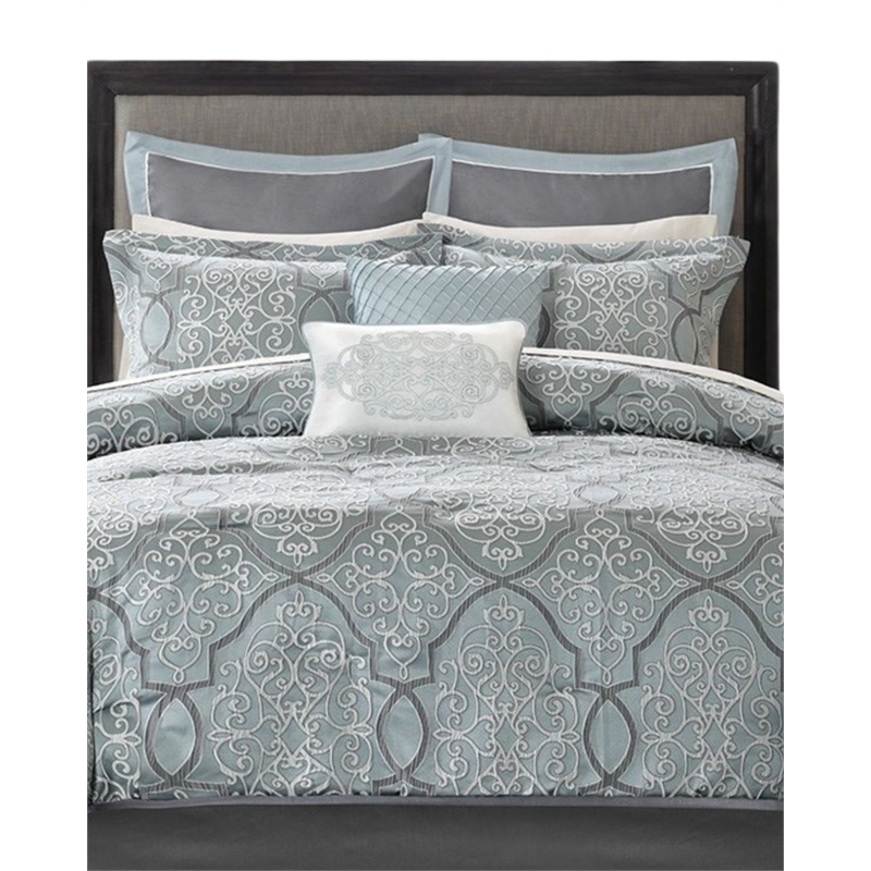 Madison Park Lavine 12-Piece Contemporary Fabric Comforter Set in Blue