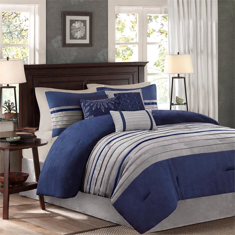 Madison Park Palmer 7-Piece Polyester Microsuede Comforter Set in Blue