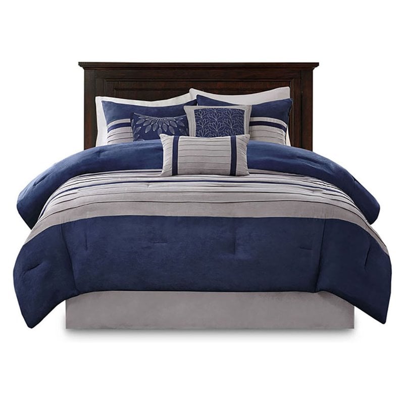 Madison Park Palmer 7-Piece Polyester Microsuede Comforter Set in Blue