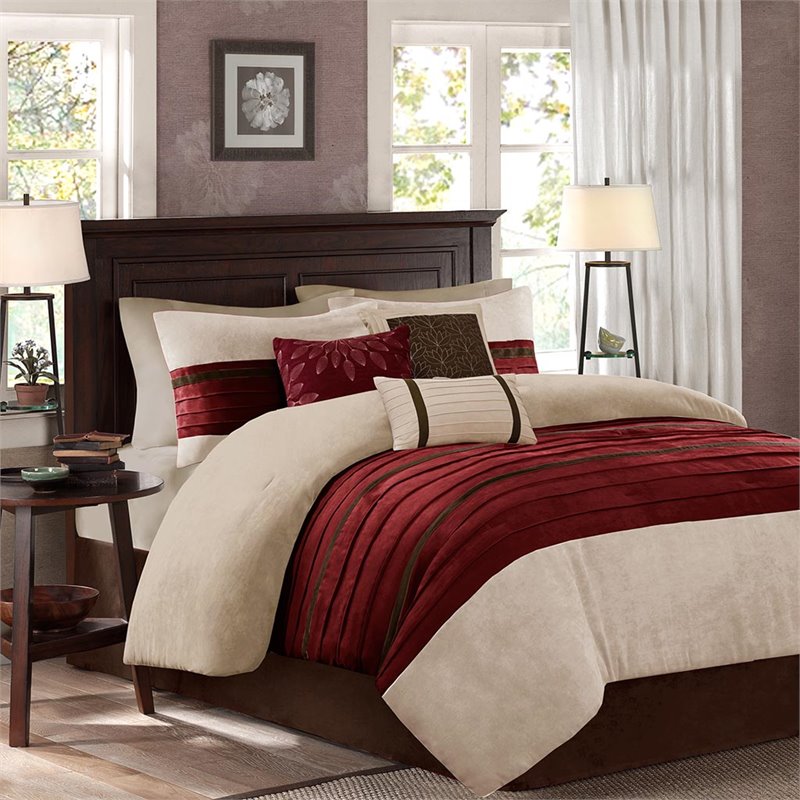 Madison Park Palmer 7-Piece Polyester Microsuede Comforter Set in Red
