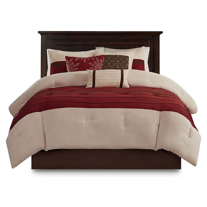 Madison Park Palmer 7-Piece Polyester Microsuede Comforter Set in Red