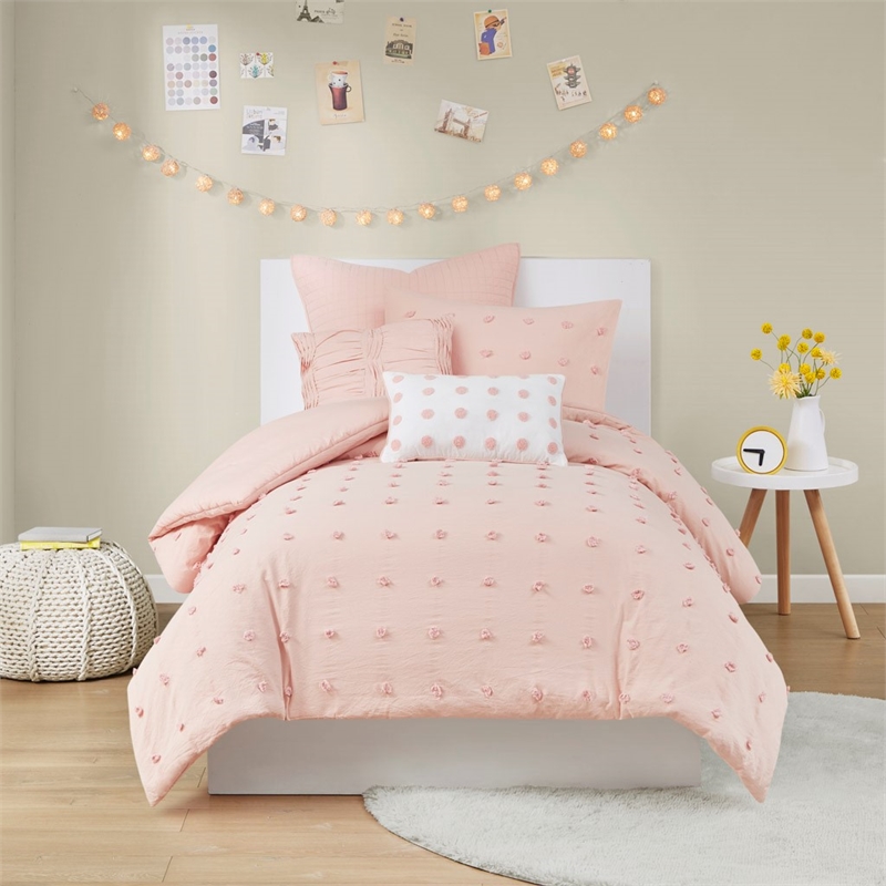 Urban Habitat Brooklyn 5-Piece Farmhouse Cotton Jacquard Duvet Cover Set in Pink