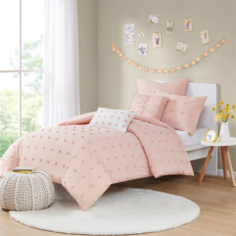 Urban Habitat Brooklyn 5-Piece Farmhouse Cotton Jacquard Duvet Cover Set in Pink