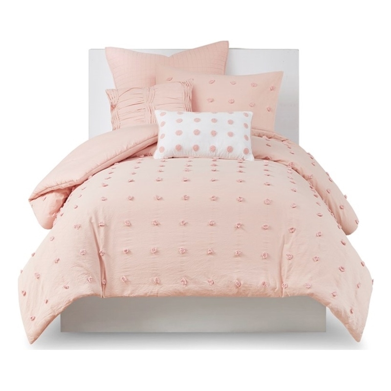 Urban Habitat Brooklyn 5-Piece Farmhouse Cotton Jacquard Duvet Cover Set in Pink