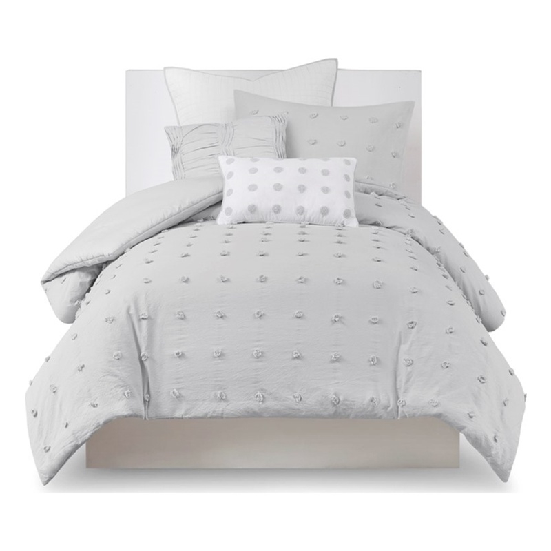 Urban Habitat Brooklyn 5-Piece Farmhouse Cotton Jacquard Duvet Cover Set in Gray