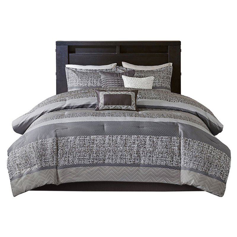 Madison Park Rhapsody 7-Piece Polyester Jacquard Comforter Set in Gray/Taupe