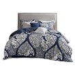 Madison Park Vienna 7-Piece Transitional Cotton Printed Comforter Set in Blue