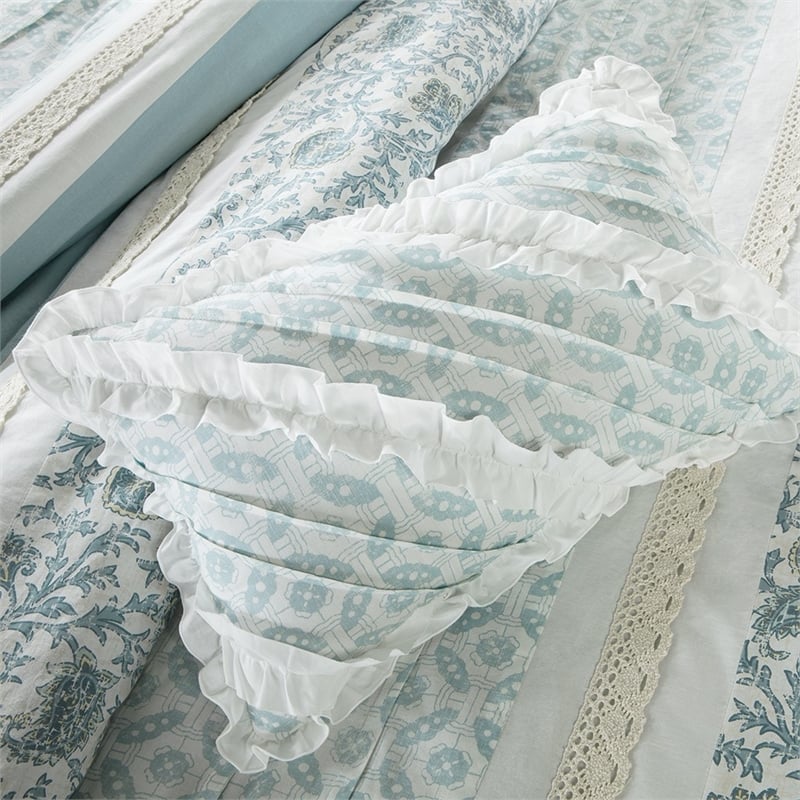 Madison Park Dawn 9-Piece Cotton Printed Comforter Set w/ Pintuck in Blue