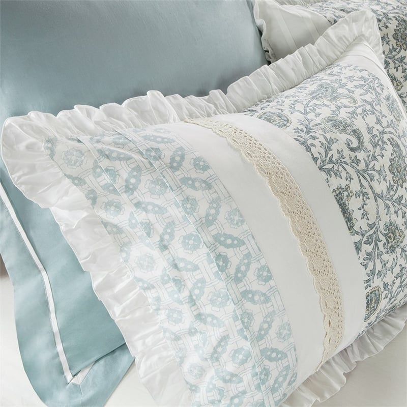 Madison Park Dawn 9-Piece Cotton Printed Comforter Set w/ Pintuck in Blue
