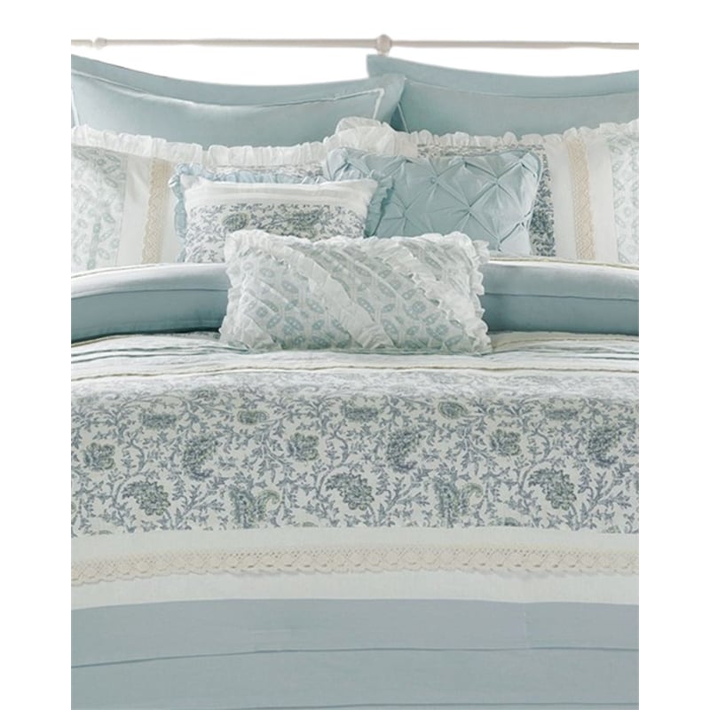 Madison Park Dawn 9-Piece Cotton Printed Comforter Set w/ Pintuck in Blue
