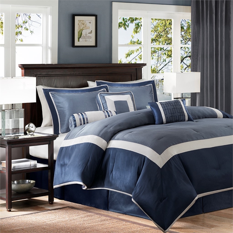 Madison Park Genevieve 7-Piece Polyester Polyoni Comforter Set in Navy