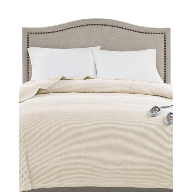 Beautyrest Polyester Knitted Micro Fleece Solid Textured Heated Blanket in Ivory
