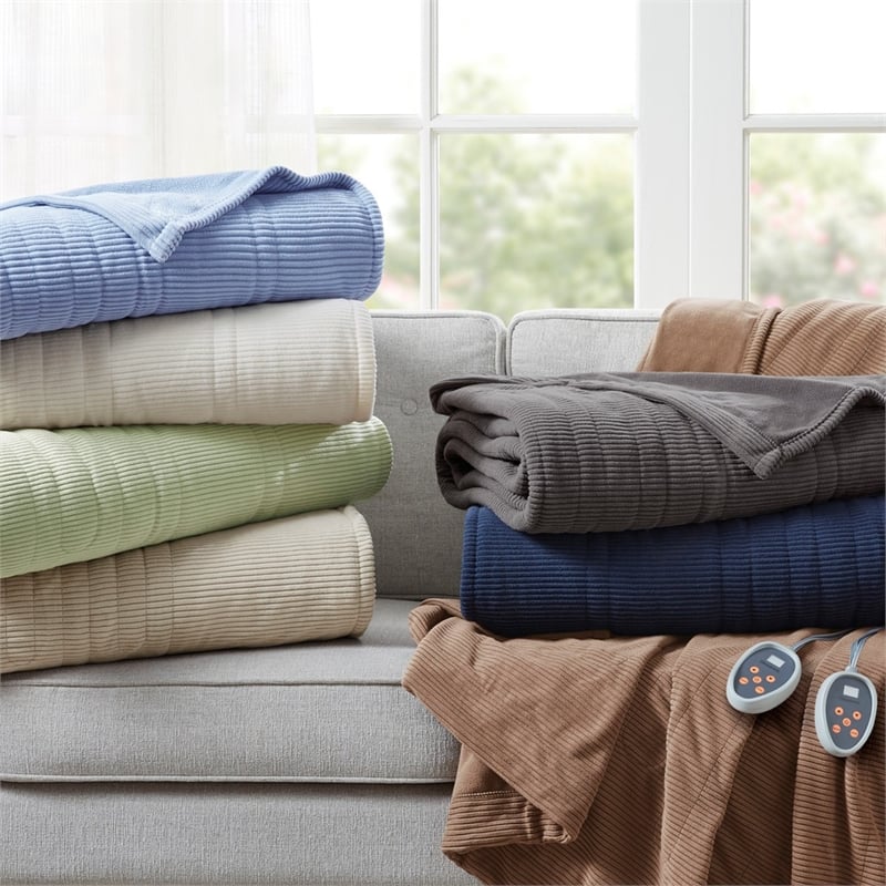 Beautyrest Polyester Knitted Micro Fleece Solid Textured Heated Blanket in Ivory