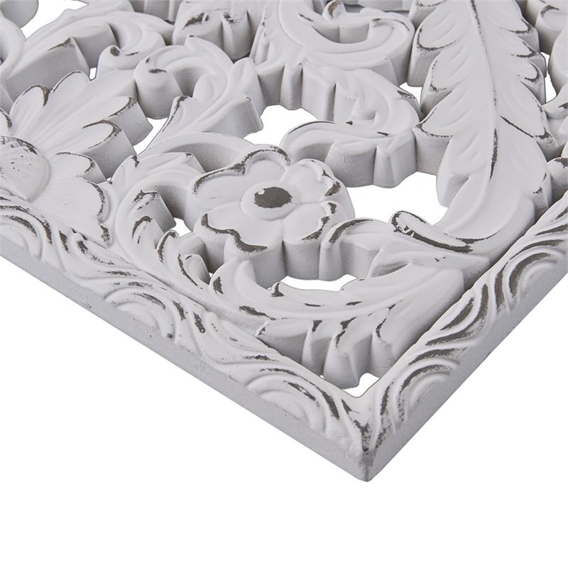 Madison Park Wood Botanical Panel Carved Wall Decor in White (Set of 2)