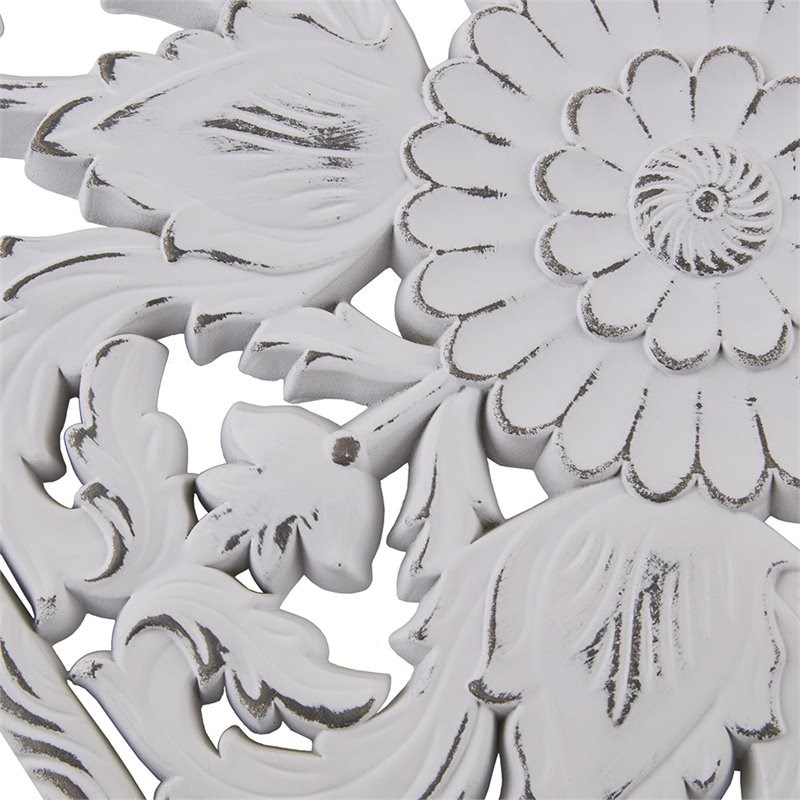 Madison Park Wood Botanical Panel Carved Wall Decor in White (Set of 2)