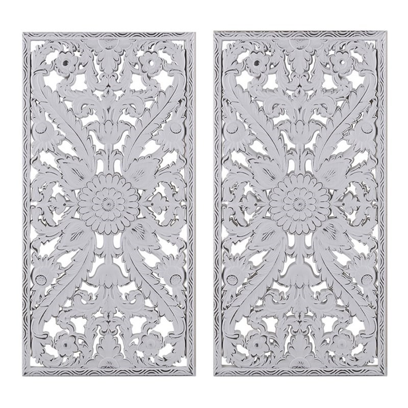 Madison Park Wood Botanical Panel Carved Wall Decor in White (Set of 2)