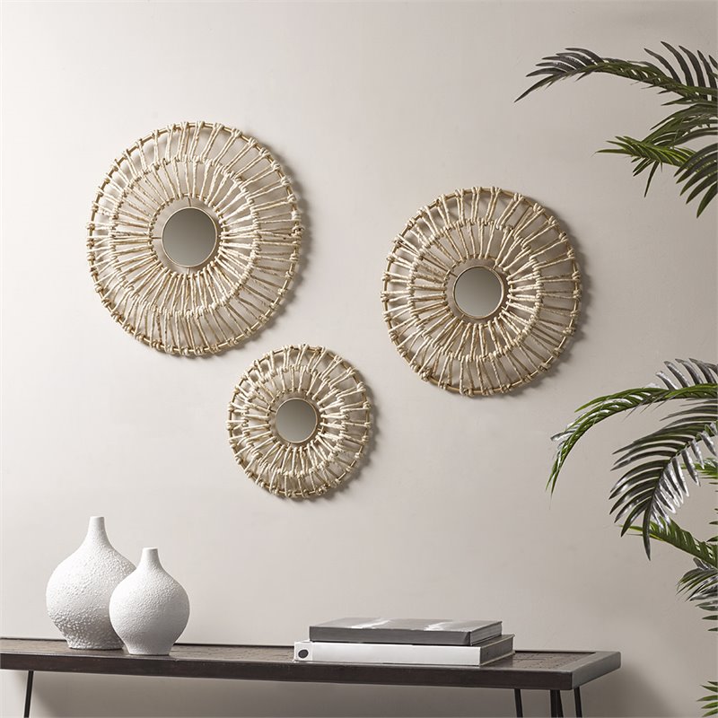 Madison Park 3-Piece Metal Ella Corn Husk Wrapped Metal Wall Decor in Gold